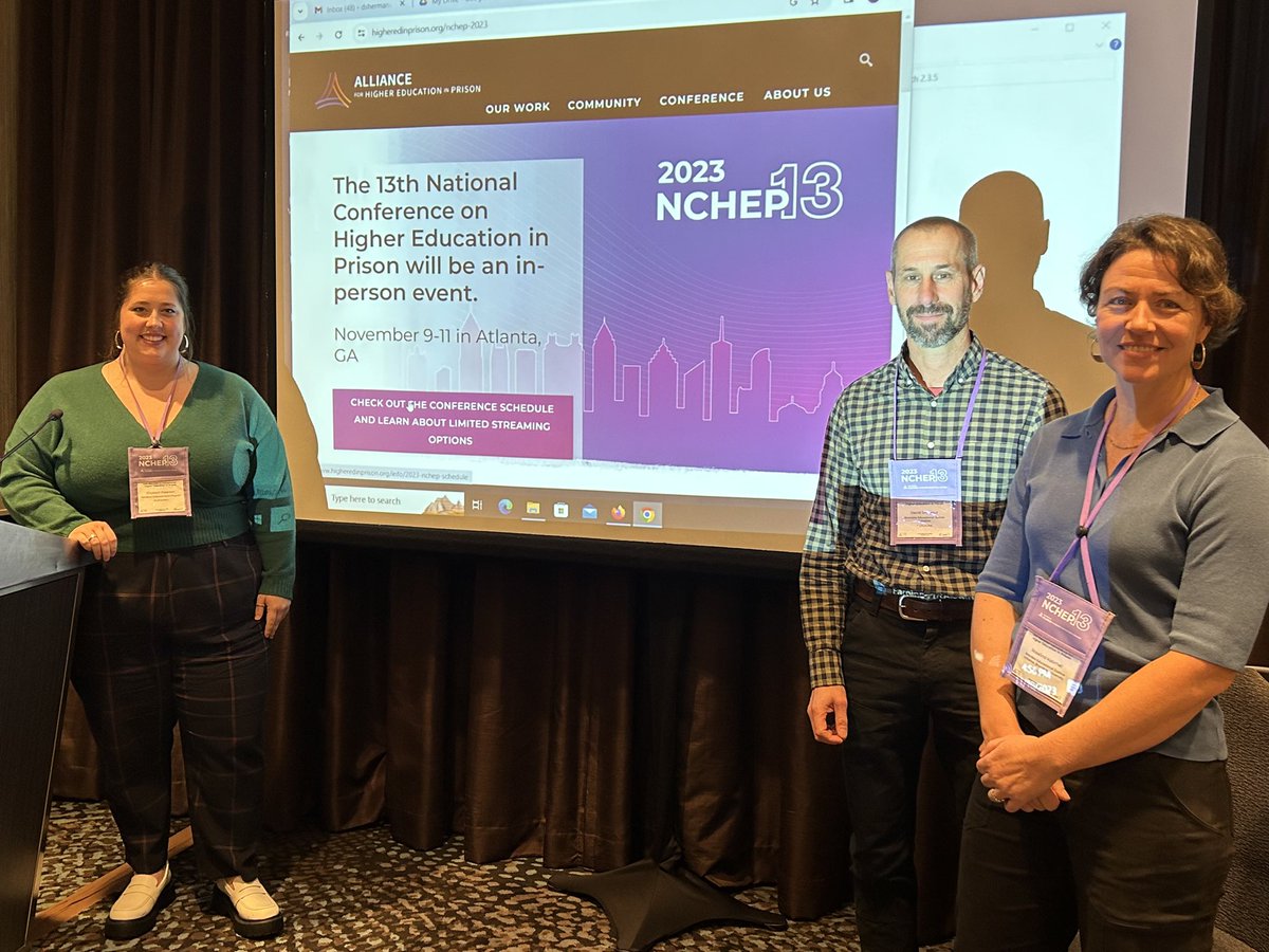 The #BEJI team at the #NCHEP conference in ATL talking about #prisonreentry & teaching in the age of #massincarceration So thrilled to be engaging in #prisoneducation & #carceral topics with scholars and communities @AllianceforHEP
