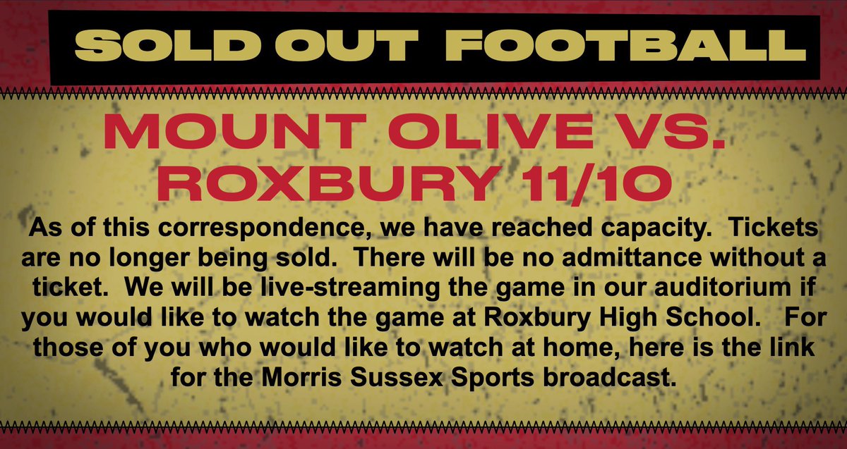 message from Roxbury Administration.   “SOLD OUT”.