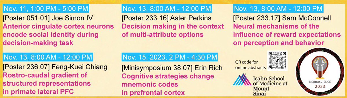 Chiang, F-K 江峰逵 (@fkchiang89) on Twitter photo <a href="/SfNtweets/">Society for Neuroscience (SfN)</a> come check out our lab presentations at #SfN23 and see how (pre)frontal functions in social identity, decision making, and cognitive strategy!
<a href="/erinLrich/">Erin Rich</a> @JoeSimonIV <a href="/q__perkins/">Aster Q. Perkins</a> <a href="/fkchiang89/">Chiang, F-K 江峰逵</a> and Sam McConnell <a href="/SfNtweets/">Society for Neuroscience (SfN)</a> come check out our lab presentations at #SfN23 and see how (pre)frontal functions in social identity, decision making, and cognitive strategy!
<a href="/erinLrich/">Erin Rich</a> @JoeSimonIV <a href="/q__perkins/">Aster Q. Perkins</a> <a href="/fkchiang89/">Chiang, F-K 江峰逵</a> and Sam McConnell