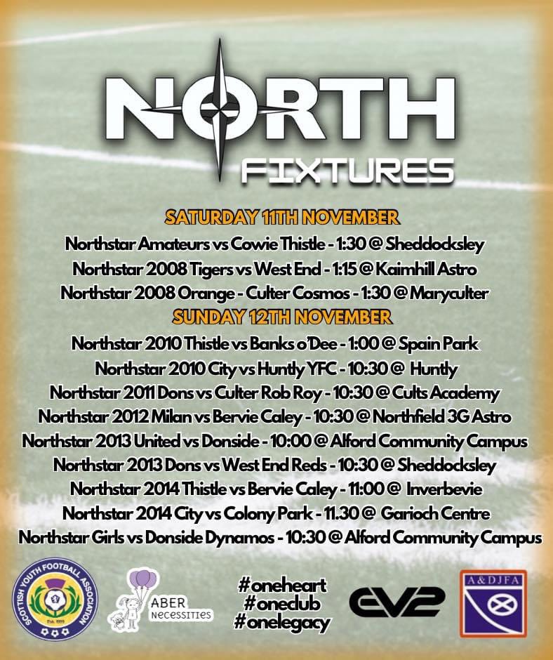 Now that’s a fixture sheet!! Fantastic to see all of our teams back in action this weekend!

⭐️ Come on you Northstar! ⭐️

🧡

#northstarcfc #ev2sportswear #abernecessities #oneclub #oneheart #onelegacy