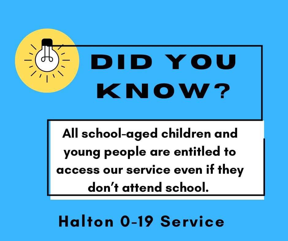 Did you know all Halton CYP whether they attend school or not are entitled to access our service If your CYP is educated at home, we can see you or them anywhere, like one of the Family Hubs In Reception we’ll assess their vision & hearing and share school age immunisation info