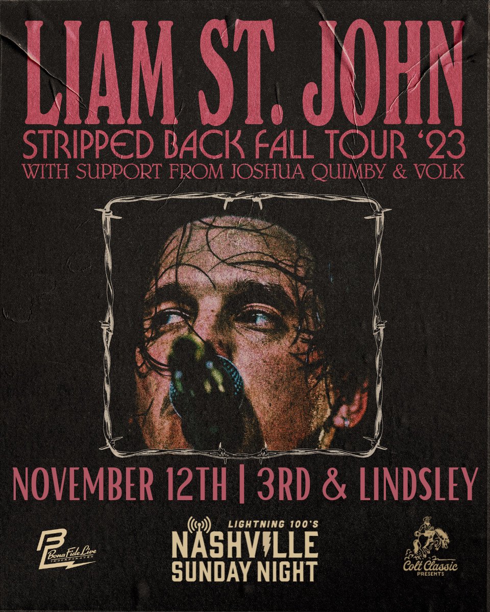 We've got a stacked #NashvilleSundayNight ahead of us! Get your tickets now to catch @MrLiamStJohn with @volk_band & @jquimbymusic. Can't make it in-person? We've got the whole show on @GetOnVolume thanks to @JackDaniels_US! 🎟: 3rdandlindsley.com/event/13484548… 📺: volume.com/lightning100