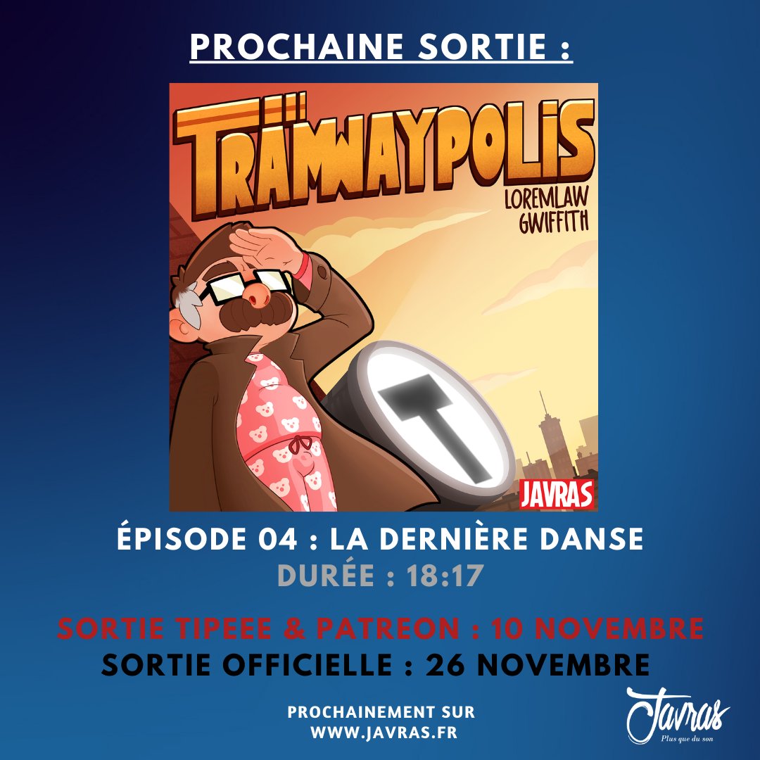 Voici l'épisode 4 de Tramwaypolis en avant-première !

Tipeee : fr.tipeee.com/javras/news/17…
Patreon : patreon.com/posts/92666663…

Pour découvrir cette fiction audio : javras.fr/sagas-mp3/tram…