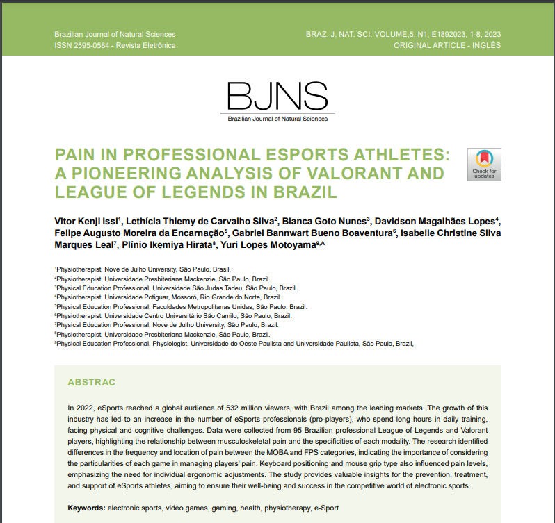Aooooooooooooo!!!! Acabou de ser publicado o artigo científico que  nós da <a href="/playerformance/">Playerformance</a> fizemos! Primeiro artigo científico do mundo a analisar dor em atletas profissionais de Valorant e League of Legends que atuam no principal campeonato do Brasil!!!