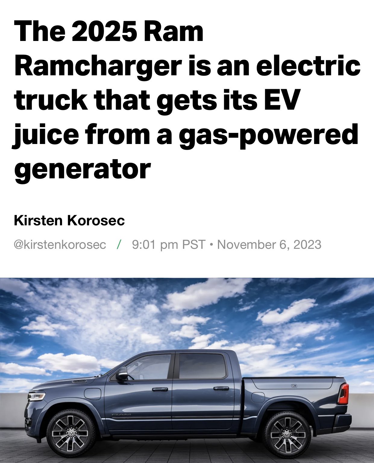 Detty on X: “This is going to be a game changer for the battery electric  truck,” Ram CEO Tim Kuniskis said…In other words, the Ramcharger is a  bridge technology that will eventually