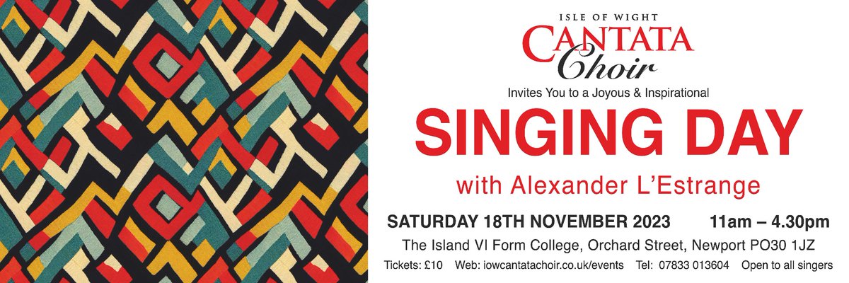 Join us for a joyous & inspirational Singing Day with sensational composer Alexander L'Estrange, next Sat 18th Nov. iowcantatachoir.co.uk/events/