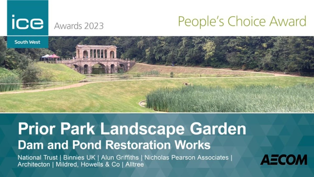 ICESouthWest's tweet photo. Our penultimate award tonight…As voted by YOU the public.
The winner of the People’s Choice Award, sponsored by @AECOM is….
Prior Park Landscape Garden, Dam & Pond Restoration Works
@NTinBath Binnies @AlunGriffiths_
Achieving the double!
#ICESWAwards https://t.co/Q31xAx8Lov