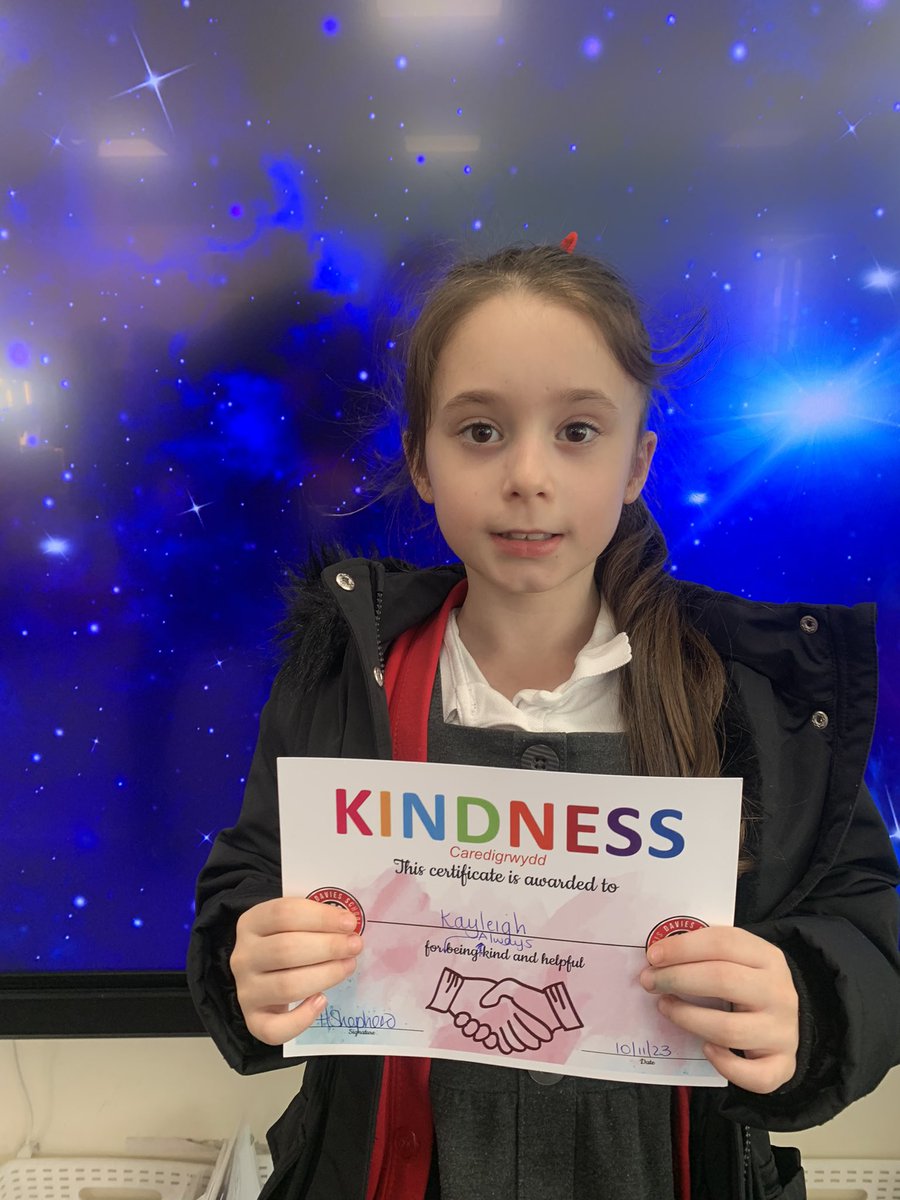 This week’s Kindness certificate was awarded to Kayleigh. Kayleigh is always kind and helpful towards her classmates and her teachers. She is a role model in every way! <a href="/IDS3to18/">Idris Davies School 3_18</a> <a href="/IDS_Mrs_Evans/">Mrs Evans</a>