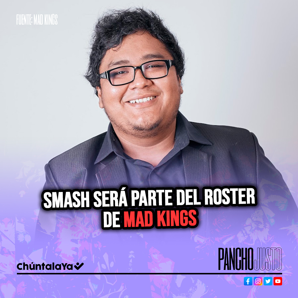 justopancho's tweet photo. SMASH ES ANUNCIADO COMO NUEVO JUGADOR DE MAD KINGS

A través de su cuenta de Facebook, Mad Kings anunció el roster con el que buscarán llegar a las Clasificatorias Cerradas para la ESL One Kuala Lumpur.

El roster está conformado por:

1. Adrian 🇵🇪
2. Mr Jeans 🇵🇪
3. Smash 🇵🇪
4. Genek 🇵🇪
5. Yadomi 🇵🇪