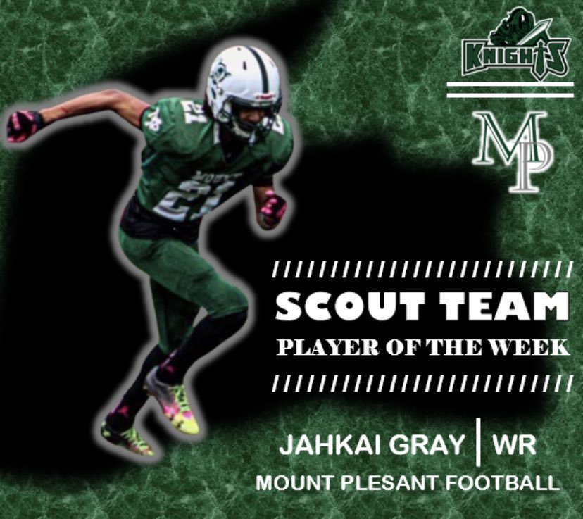 GreenKnightsFB's tweet photo. Congratulations to Jahkai on earning Scout Team Player of the Week Honors #scoutteam #playeroftheweek #sefless #hardwork #workhard #fortheteam #GreenKnightsALLin https://t.co/upc6N8KFzE