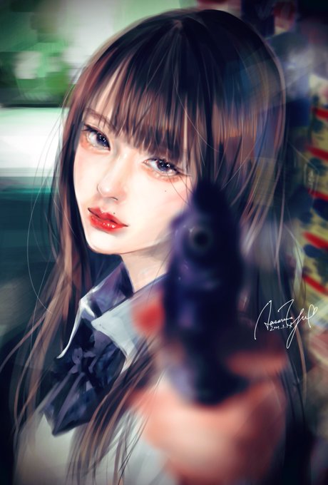 「aiming at viewer closed mouth」 illustration images(Latest)