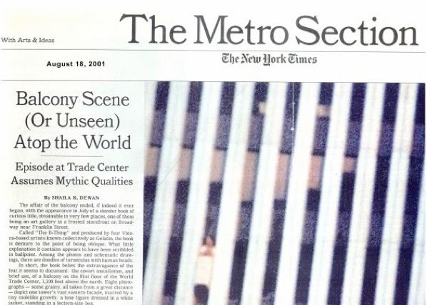 NetworksManager's tweet photo. LMCC and WTC management would know that before approving such a program. For artists to be able to take out windows on the 91st floor and install a makeshift “balcony” (see the NYTimes, August 2001) protruding out of the building should give you some real insight into just..
(6) https://t.co/ET78jPYECP