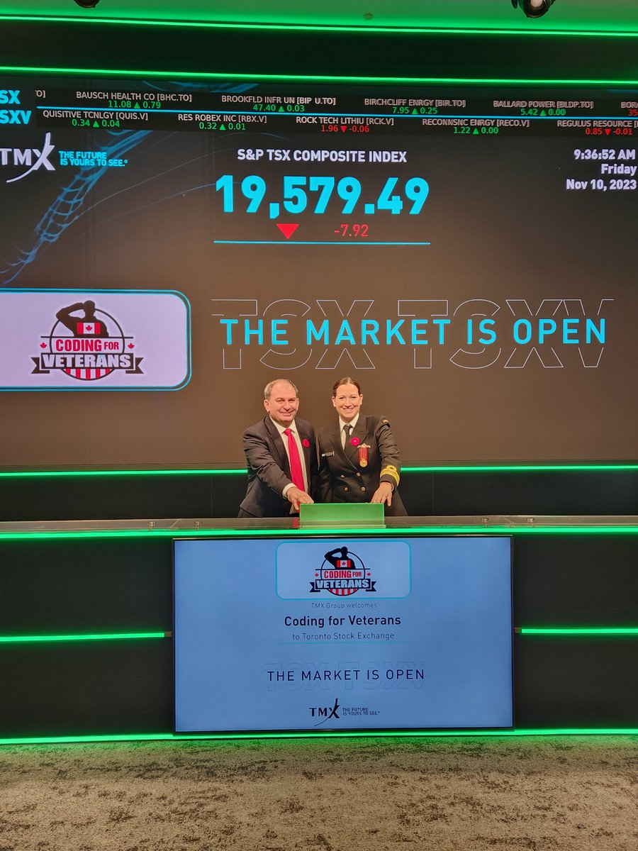 trafalgarcastle's tweet image. Today, our Head of School, Ms. Melissa Knight-Johnson was honoured to be present as @Coding4Veterans opened the TSX market in honour of military #veterans &amp;amp; members of the #CanadianArmedForces &amp;amp; to commemorate #RemembranceDay. 
 @cais_schools @CISOntario