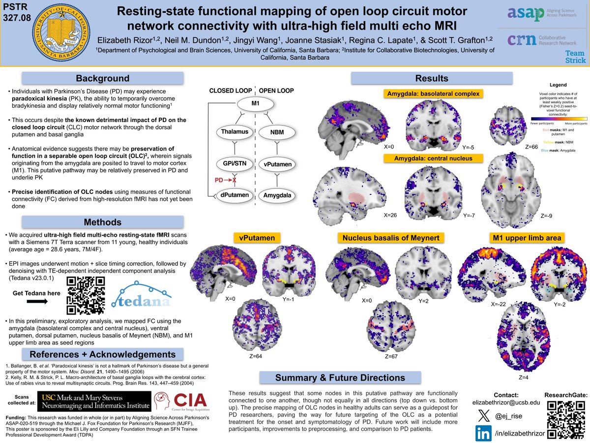 ej_rise's tweet image. In DC for #SFN23! Come by for new 7T data exploring a motor circuit that may be preserved in Parkinson&apos;s Disease 🧠 Will be at TPDA session poster EE23 Sat 6:30-8:30 halls A-C, and Tues. 8am-12pm PSTR 327.08 halls A-C