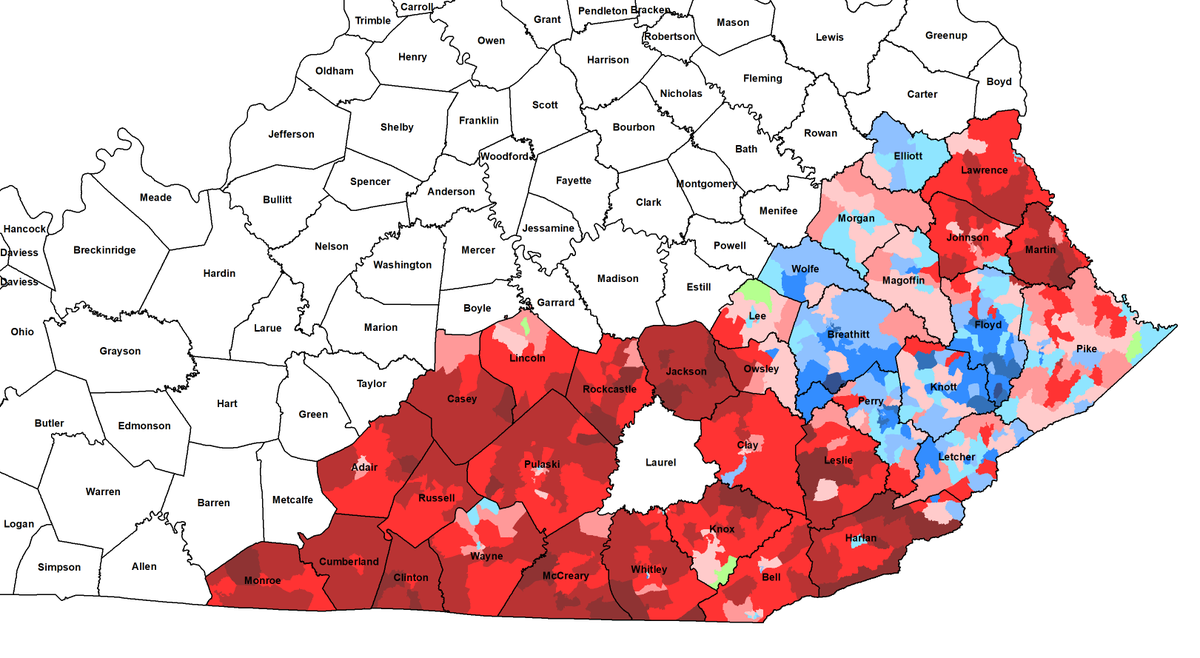 Laurel has opted not to release precinct results to the Kentucky SOS

Gonna check with them on Monday, but that might be a county-wide map

#kypol #kygov