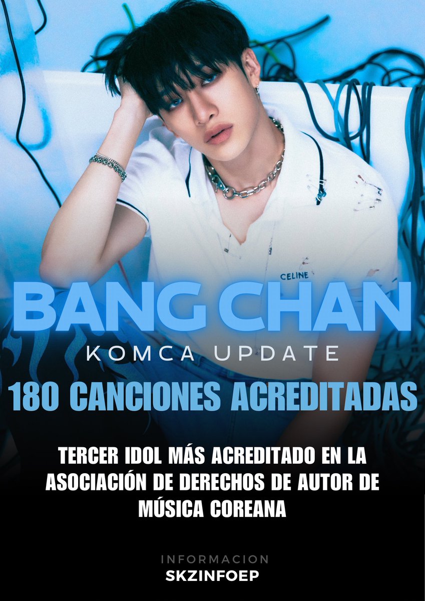 skzinfoespmx's tweet photo. BREAKING NEWS

Gracias a la actualización de KOMCA, añadiendo la participación de Bang Chan en la composición y producción de canciones del álbum #ROCK_STAR, ahora cuenta con 180 canciones acreditadas a su nombre, siendo el 3er idol más acreditado en + https://t.co/Bx8C6pweV4