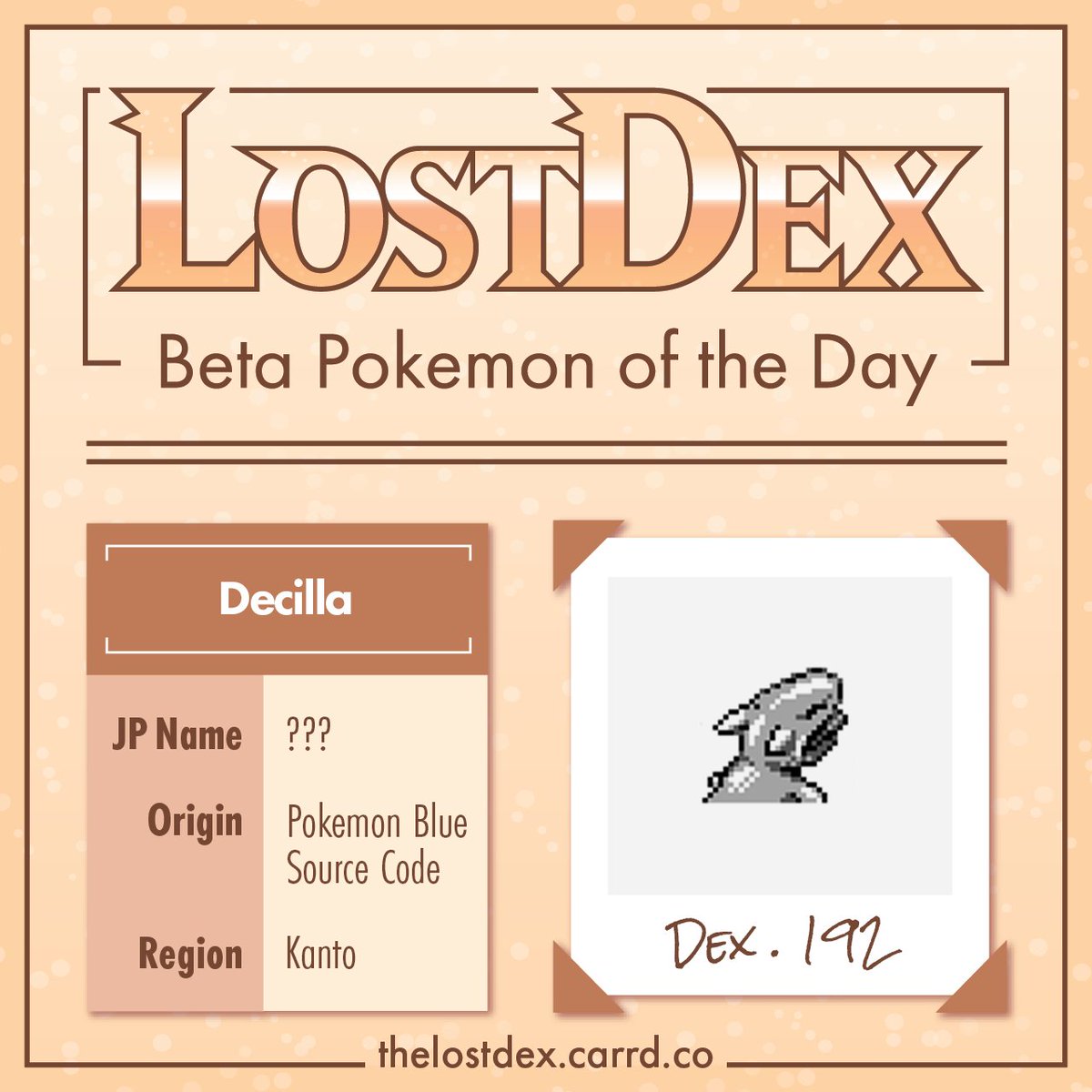 TheLostDex's tweet photo. This little buddy is today's #BPotD, Decilla!
Bearing a striking resemblance to a common doll used for substitution, one wonders if it evolved to hide amongst them or if the doll was inspired by this creature. https://t.co/66kV3nBHTn