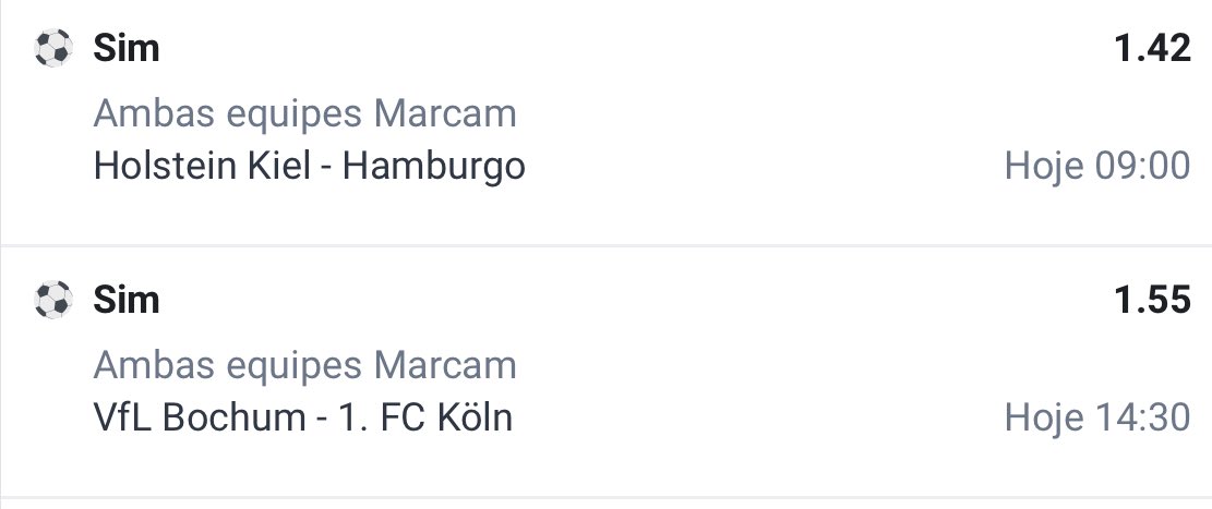 🚀 Dupla do dia 11.11

🏟️ Partidas:

🇩🇪 Holstein Kiel x Hamburgo
🇩🇪 Bochum x FC Köln

📊 Odd @ 2.20

💰 Investimento da Aposta: 1 unidade