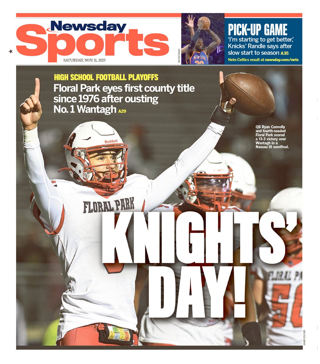 Newsday's Saturday Early Back Page

Floral Park ousts No. 1 Wantagh, eyes first county title since 1976

<a href="/APSE_sportmedia/">APSE</a>