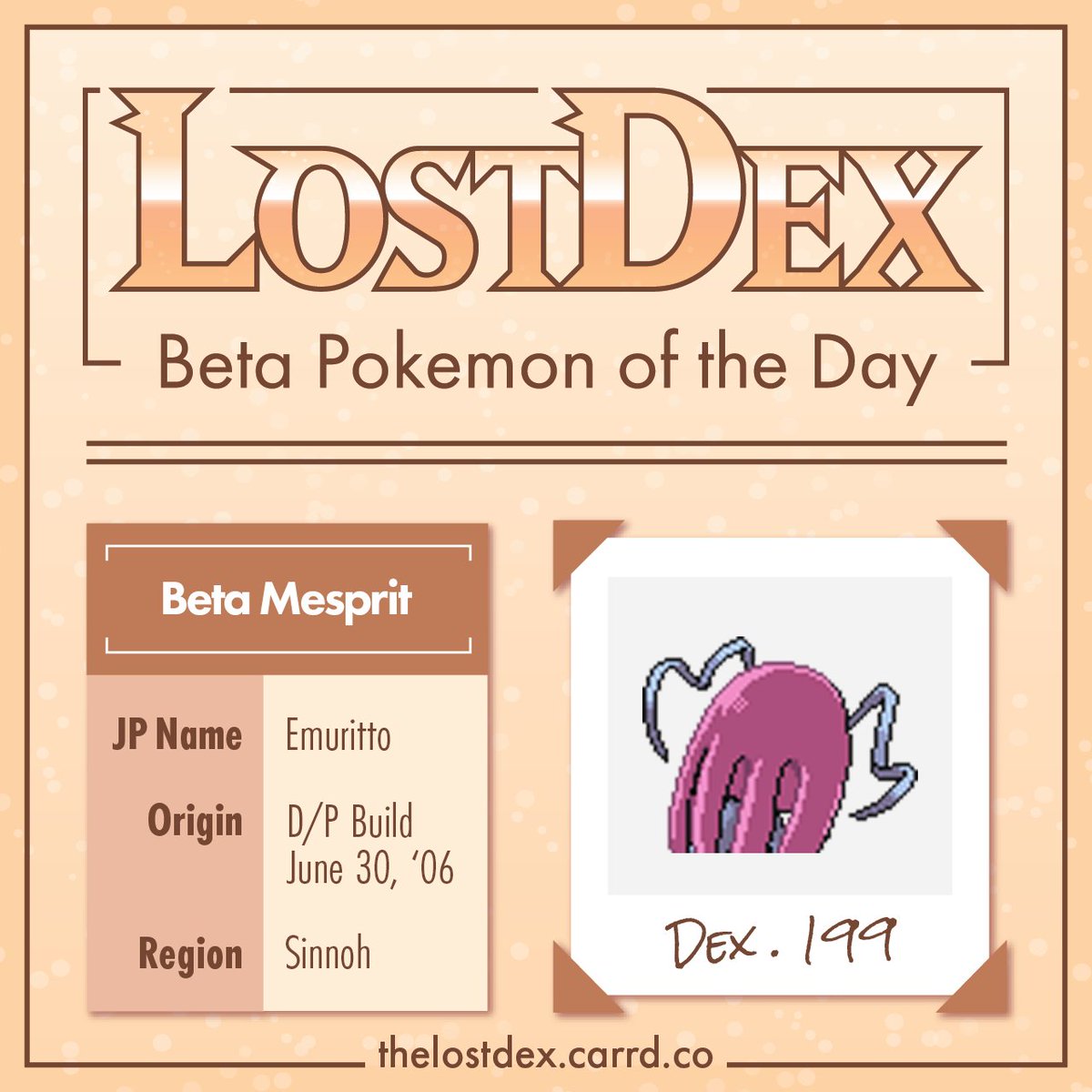 TheLostDex's tweet photo. Mesprit follows up Uxie as today's #BPotD!
Sharing the antennae from the variant of Uxie, it also seems to wear its "hair" differently compared to the more well-known Mesprit. https://t.co/NqMiXLgaHt