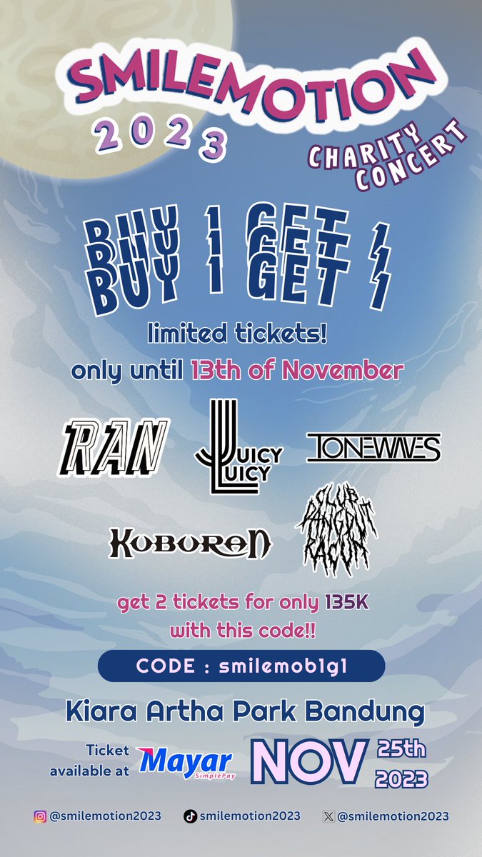 Special Promo 11.11 get 135k for 2 tickets! LIMITED!

It’s a sign for you to check out our ticket now!
bit.ly/smilemotion2023