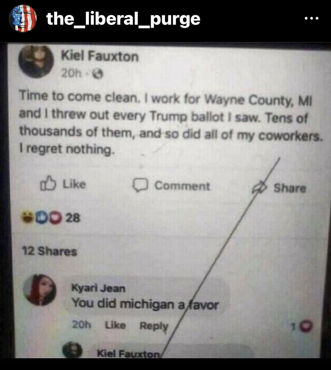 @Kingme32 @julie_kelly2 @Laurieluvsmolly Post of of a poll worker, personally involved in the #electionfraud2020.