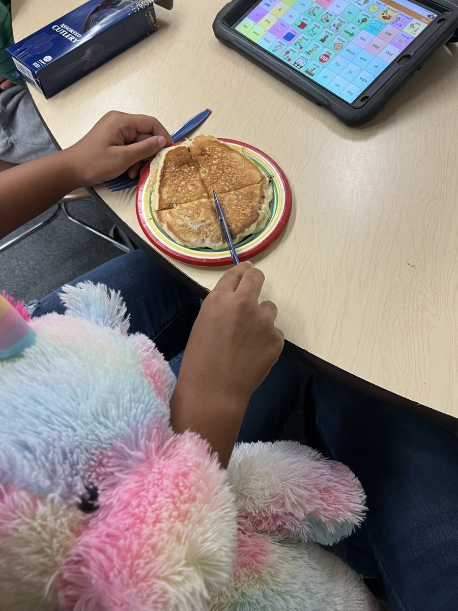 positive_arc's tweet image. Loved reading ‘If You Give a Pig a Pancake' with my Expressions students! Inspired by the story, we used communication devices to sequence a pancake recipe. Watching them  communicate and participate was priceless. #InclusiveLearning @ashrumevans @FCPSACTT