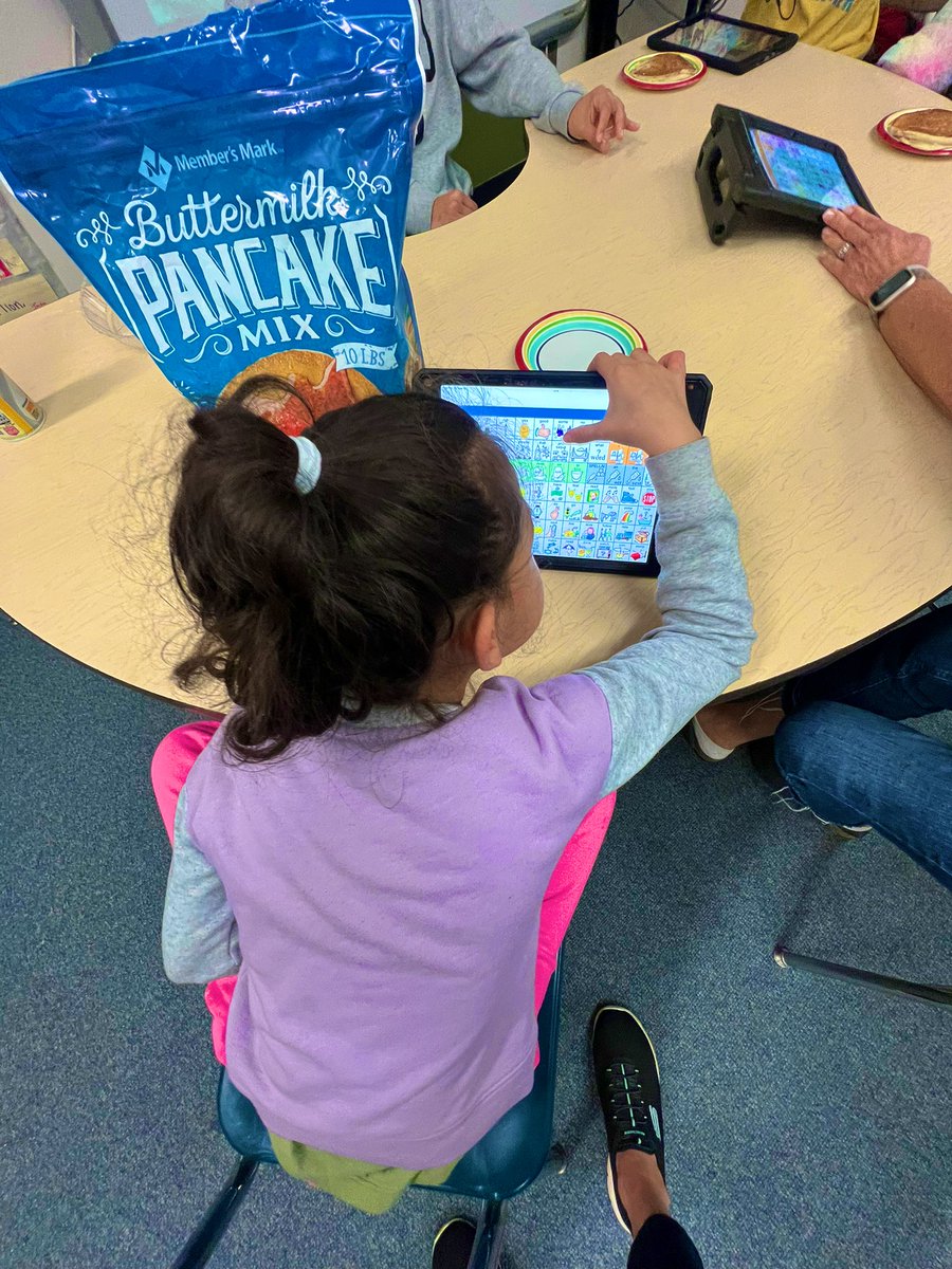 positive_arc's tweet image. Loved reading ‘If You Give a Pig a Pancake' with my Expressions students! Inspired by the story, we used communication devices to sequence a pancake recipe. Watching them  communicate and participate was priceless. #InclusiveLearning @ashrumevans @FCPSACTT