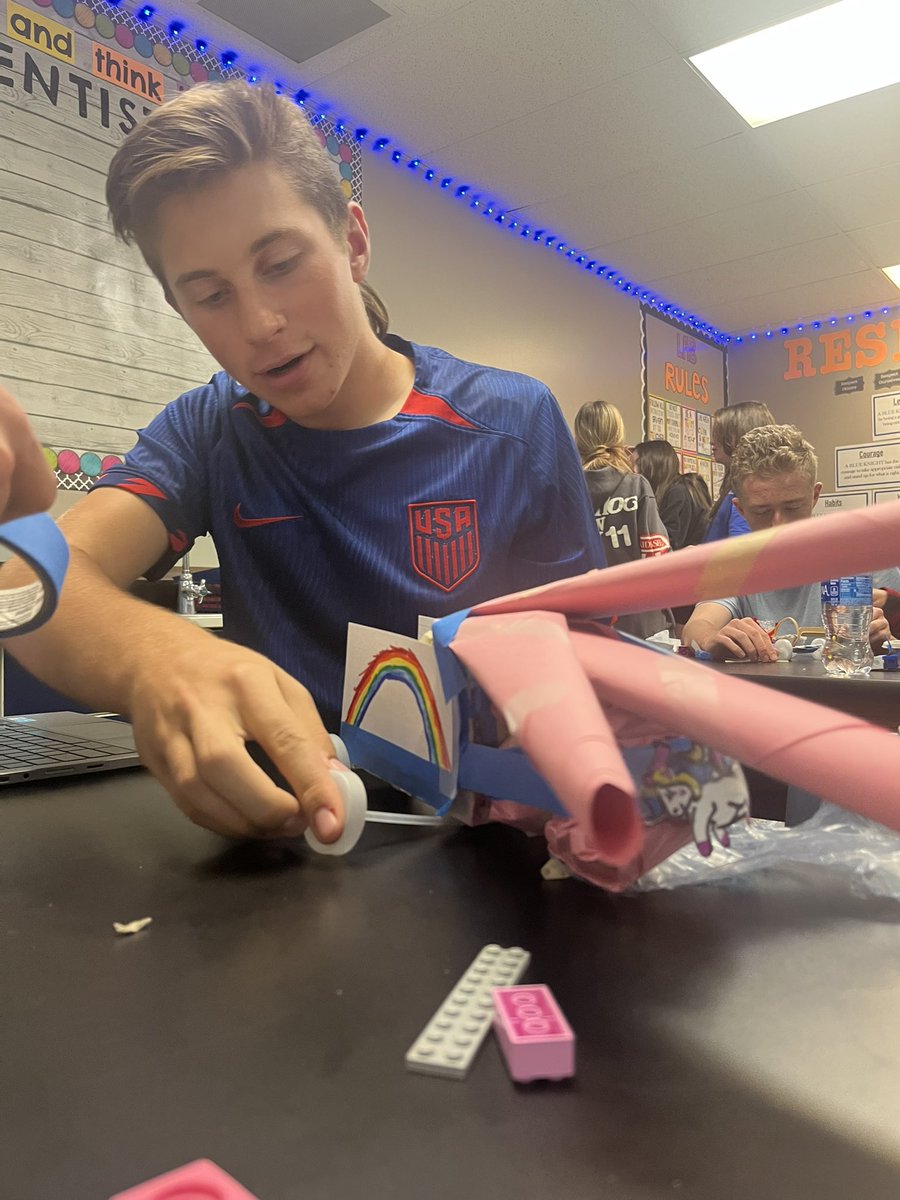 CRMSBlueKnights's tweet photo. 8th graders wrapped up their Energy Unit with Egg Crash Cars!Students applied their energy transformation knowledge to build a car that would keep their egg safe throughout the entirety of the crash. https://t.co/QHjvMyhnqJ