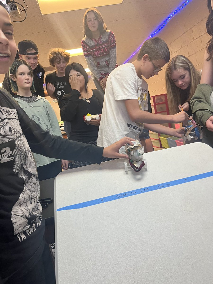 CRMSBlueKnights's tweet photo. 8th graders wrapped up their Energy Unit with Egg Crash Cars!Students applied their energy transformation knowledge to build a car that would keep their egg safe throughout the entirety of the crash. https://t.co/QHjvMyhnqJ