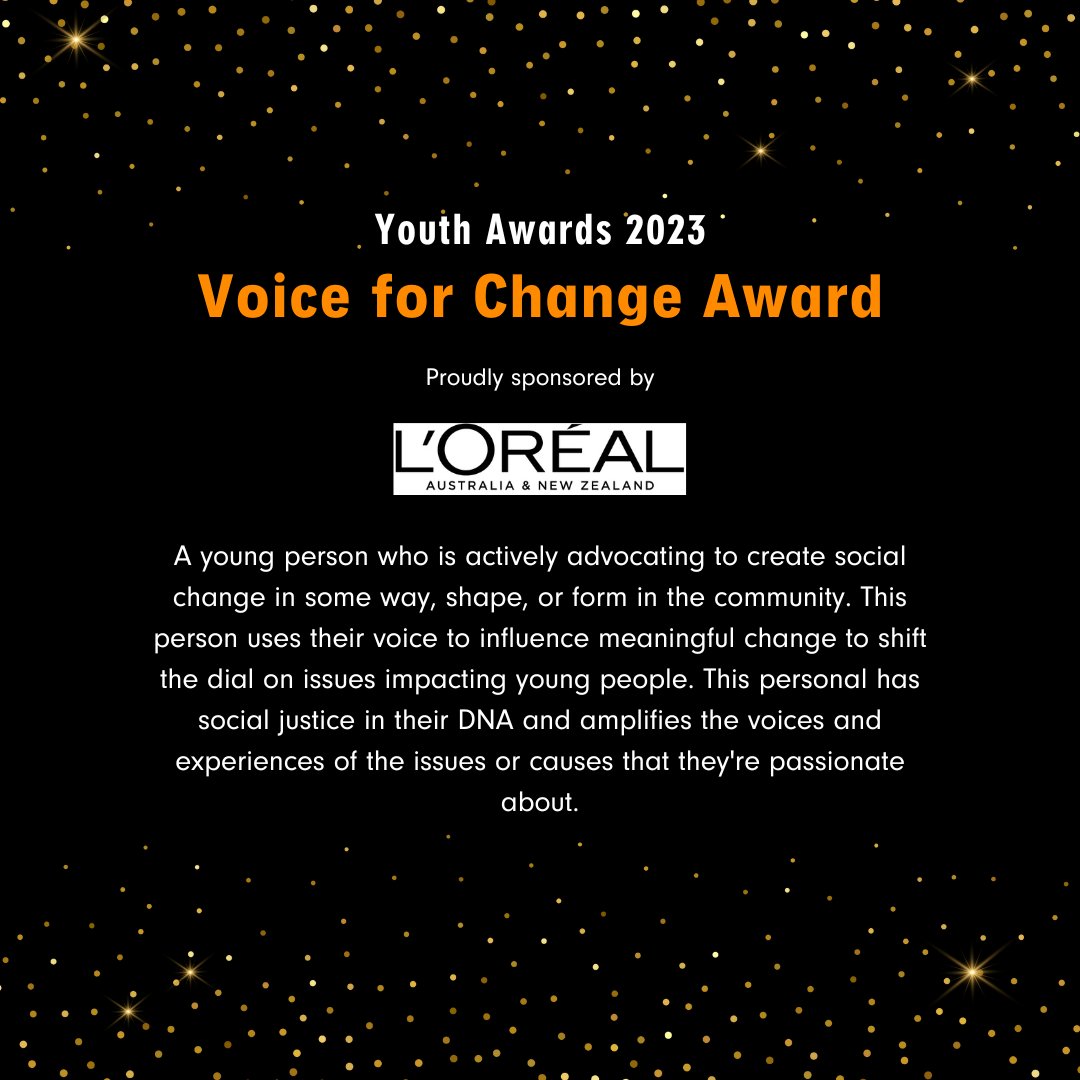 Do you know a young advocate working tirelessly to create social change in our community? 📢 

Nominate them for the Voice for Change Award (sponsored by L’Oréal!) 🏆

The WINNER will be announced at the Youth Awards!

Nominations close THIS SUNDAY!  bit.ly/3MmUZzF?utm_co…