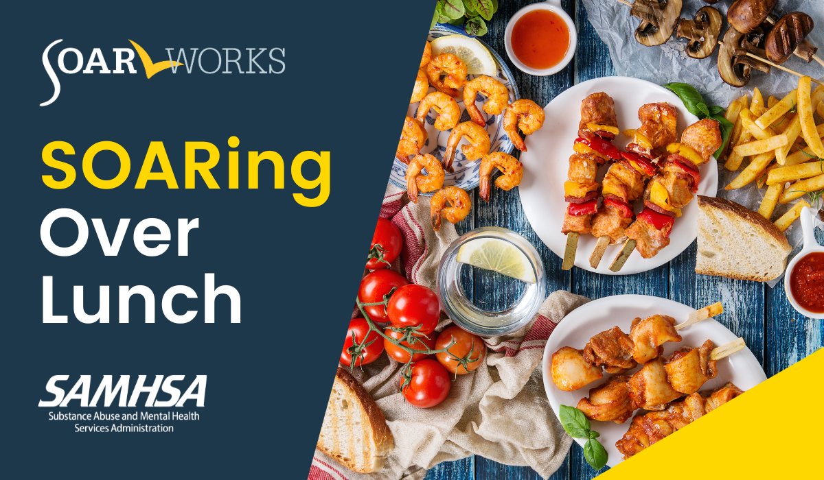 RT @samhsagov
🥪 Save the date! Join the SAMHSA SOAR TA Center for 'SOARing Over Lunch' on November 14 at 1-2pm ET. 

Get valuable support and learn about connecting with local steering committees, completing SSI/SSDI applications, and more. 📅🤝 ow.ly/VsRe50Q6kAV