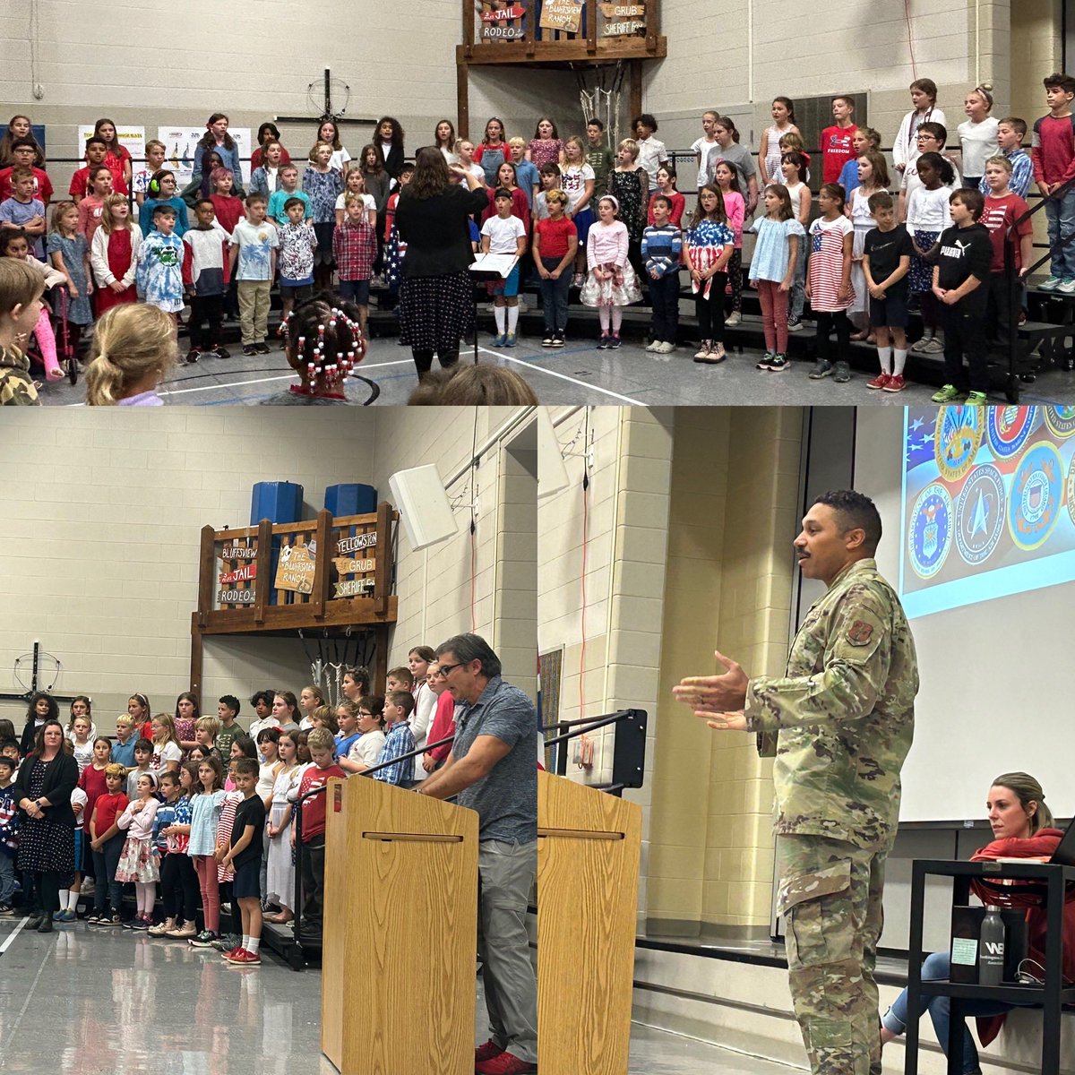 BluffsviewElem's tweet photo. Our bears 🐻 were filled with awe and  gratitude at our Veterans Day Assembly! Thank you to ALL who have or are serving! #itsworthit ♥️🤍💙🇺🇸 https://t.co/bOedytp8Vj