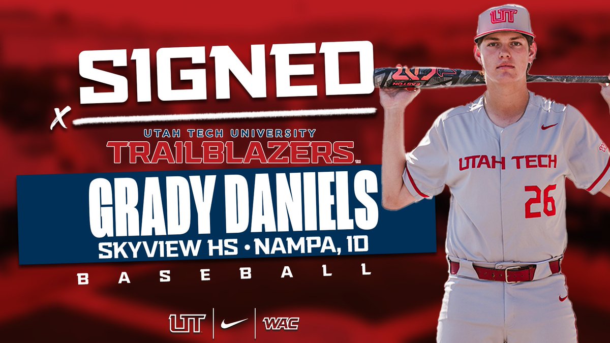 Utah Tech Baseball (@utahtech_base) on Twitter photo Welcome <a href="/GradyDaniels23/">Grady Daniels</a> to the Trailblazer Baseball Family! #UtahTechBlazers | #WACbsb | #NationalSigningDay Welcome <a href="/GradyDaniels23/">Grady Daniels</a> to the Trailblazer Baseball Family! #UtahTechBlazers | #WACbsb | #NationalSigningDay