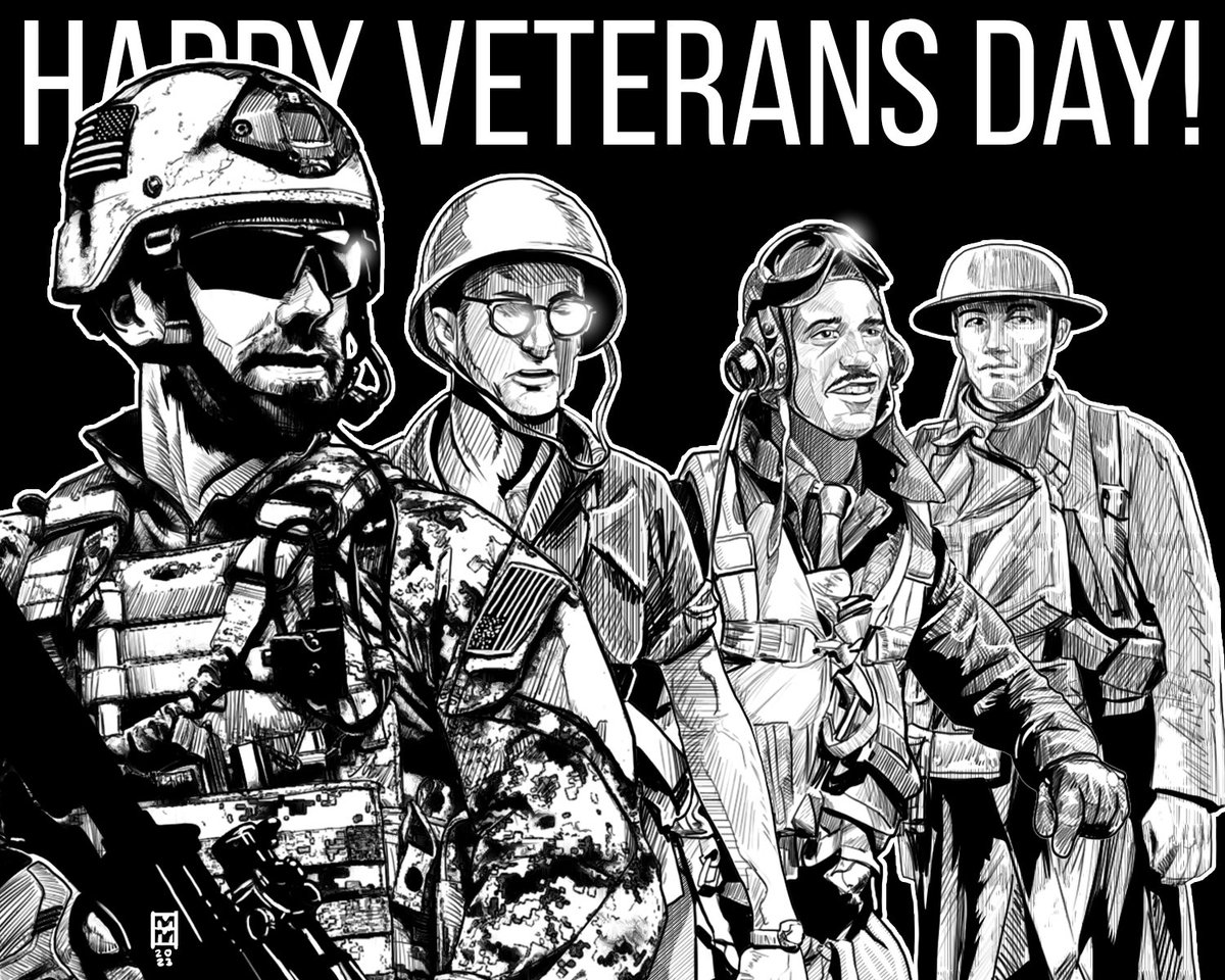 rebelstudioart's tweet photo. Happy Veterans Day All who served in times of peace, war, on foreign or domestic soil. Because of you &amp; your families me and mine sleep in peace. God bless you and bring you peace. #happybirthdaymarines @USArmy @USNavy @usairforce @USMC @USCG @SpaceForceDoD https://t.co/LlQtfNFfeL