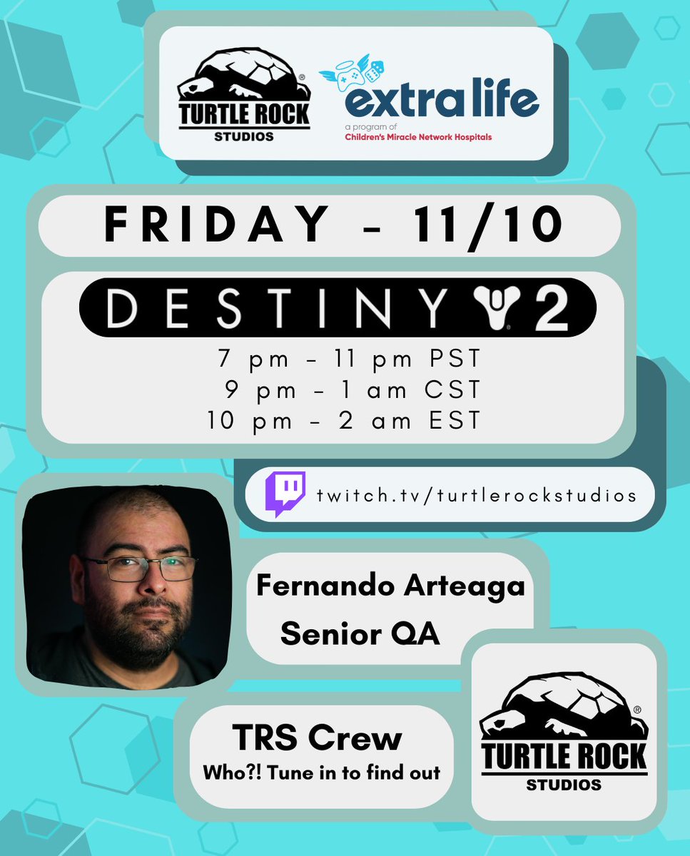 Calling all Guardians! Tonight's mission: Jump into Destiny 2 and help make a difference for Extra Life.

bit.ly/47tQA6d
#TRSdevlife #ExtraLife