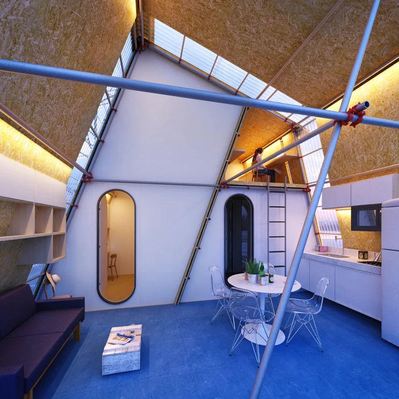 arqcommx's tweet image. El arquitecto y diseñador 3D, Felipe Campolina, deslumbra con &quot;Urban Camp&quot;, un proyecto que consiste en construir unidades asequibles y montables de 34m² para cuatro personas, transformando estacionamientos en hogares funcionales de dos niveles.