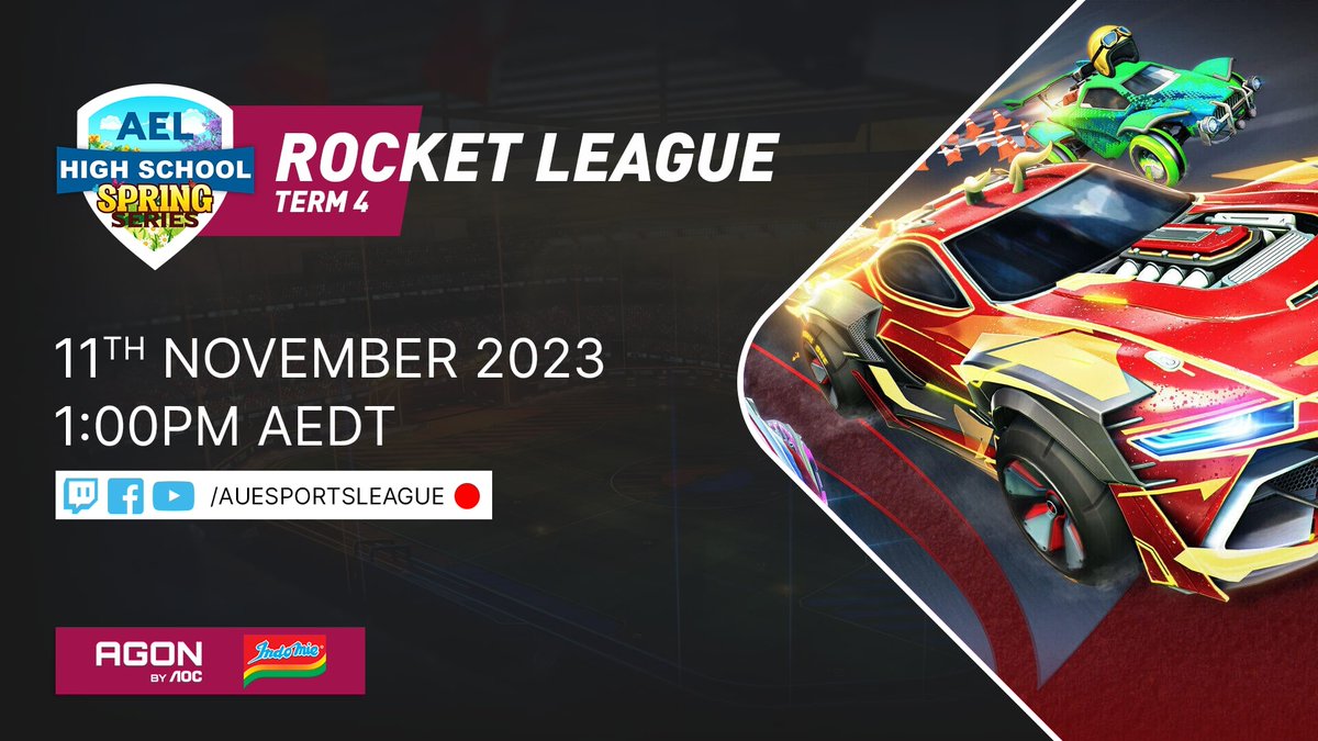 .<a href="/MendrixNm/">Mendrix</a> &amp; <a href="/Metis_OCE/">Metis</a> are back to bring you more Rocket League from the AEL High Schools Spring Series!

📅Saturday 11th November
🔴LIVE 1:00PM AEDT
📺twitch.tv/auesportsleague

The AEL is proudly sponsored by <a href="/AGONbyAOC/">AGON by AOC</a> &amp; <a href="/Indomielovers/">Indomie</a>