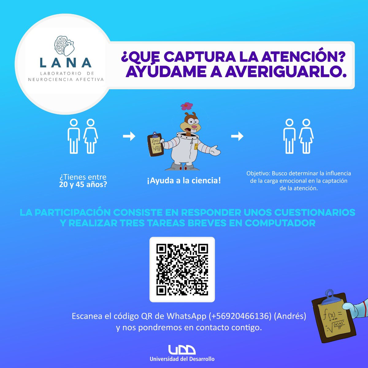 Únete a la exploración de la mente humana y sé parte de nuestros proyectos 🤝 ¡Buscamos voluntarios apasionados por descubrir los secretos de las emociones! 👀🫀🧠Sé parte de la ciencia y descubre más sobre ti mismo. #Neurociencia #Emociones #investigacion