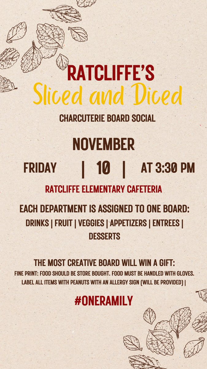 eduMelacated's tweet photo. Who did it best?! Our @1RatcliffeES Ramily celebrated our November Social with a Charcuterie Board party! Blessed to work with such creative and sweet souls! Shout out to our amazing Admin team and front office crew, we nailed it.
#OneRamily #Community #Ramtastic https://t.co/G07XHSHPZx