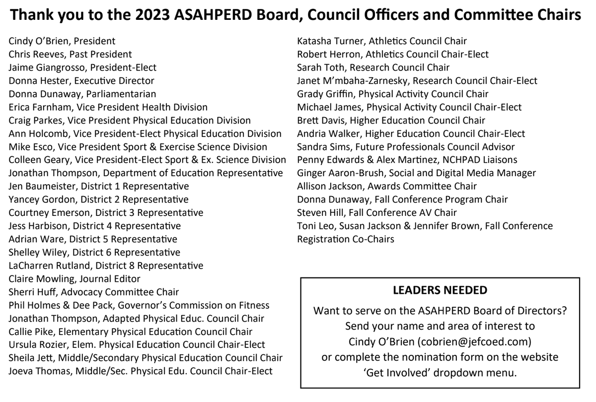 asahperd's tweet photo. Our #ASAHPERD23 FC would not be possible without the collective efforts of our Board, Council Officers, &amp; Committee Chairs.  

✅program planning 
✅managing the registration area
✅Silent Auction
✅stuffing packets
✅facilitating division/council Member Assemblies
✅ MORE!!!! https://t.co/bEejz16gMV