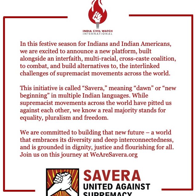 Join our new movement at WeAreSavera.org and follow @WeAreSavera on Twitter to raise an Indian American voice against supremacist politics!