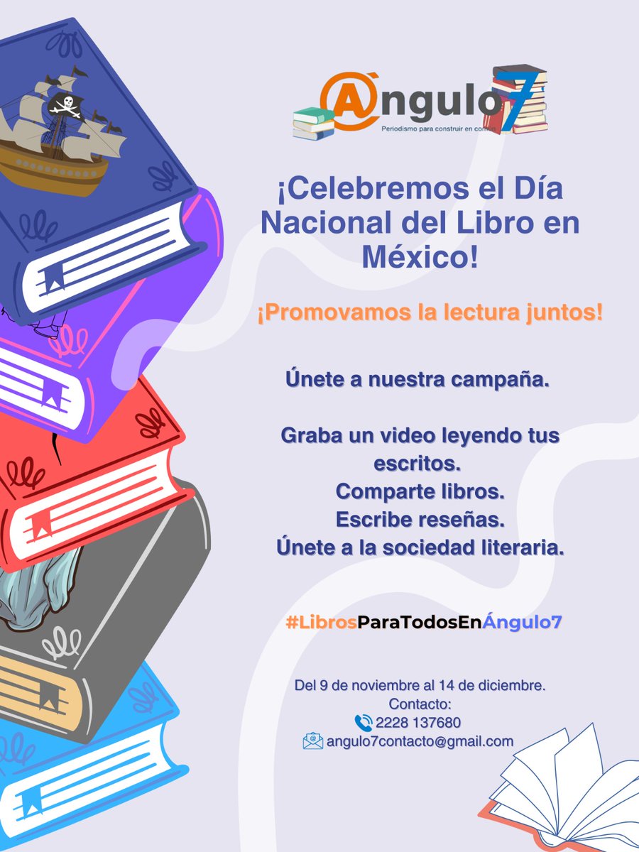 📚 | ¡Únete a la #libromanía de #Ángulo7 por el Día Nacional del Libro! 

🤓👉 Comparte con nosotros un vídeo leyendo tus escritos, recomienda libros, escribe reseñas, nosotros te publicaremos y promoveremos la #lectura juntos. 📖

📆 Tendrás del 9 al 14 de diciembre para hacerlo