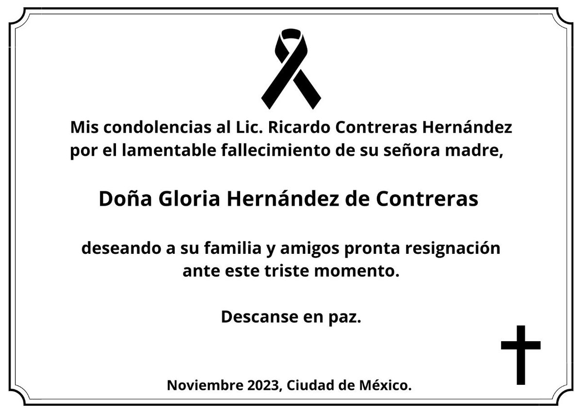 Fuerte abrazo a mi estimado Ricardo Contreras, me uno a la pena que embarga a tu familia en este momento.