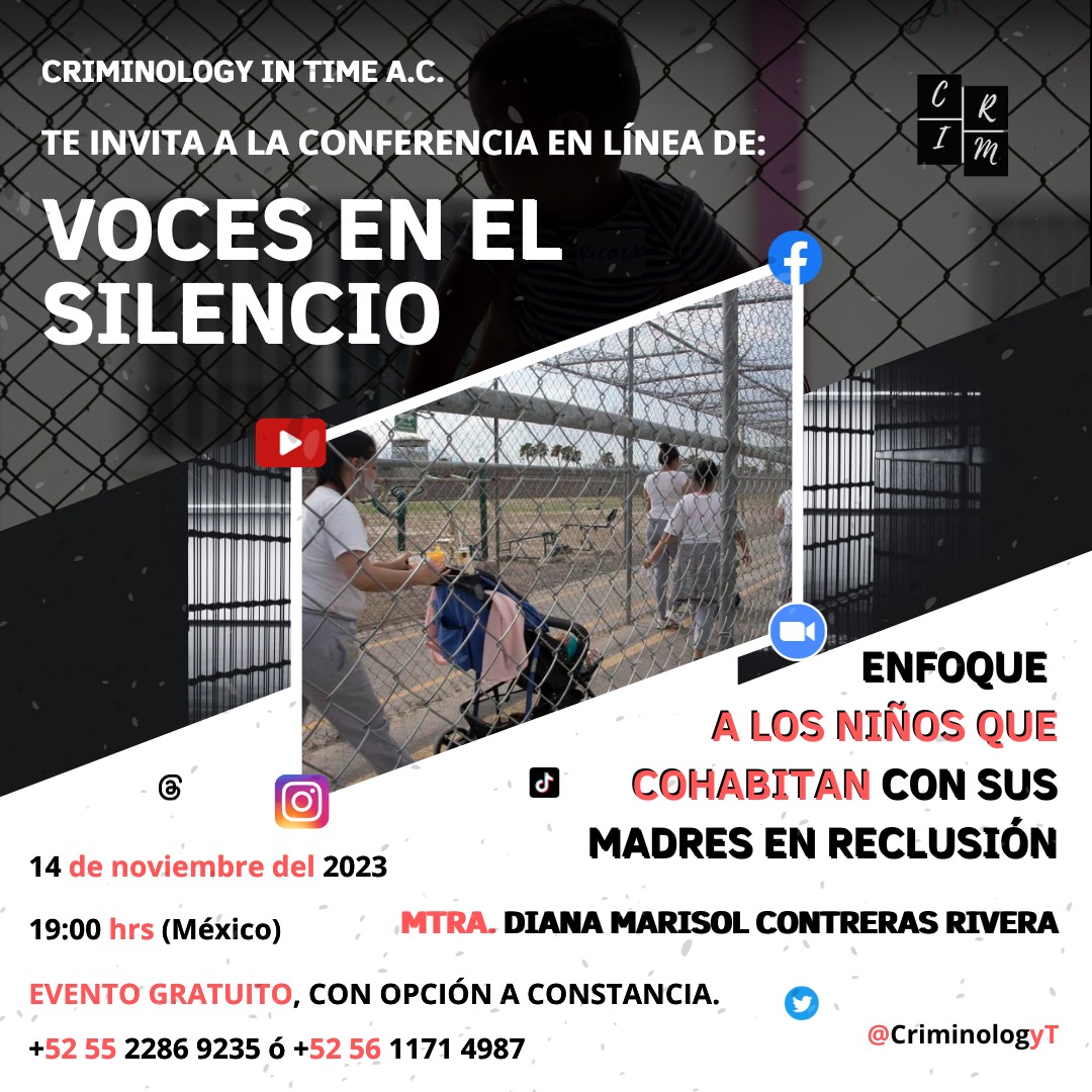 CriminologyT's tweet image. Criminology in time A. C. te invita a la conferencia en línea titulada:

"Voces en el Silencio. Enfoque a los niños que cohabitan con sus madres en reclusión"

El 14 de noviembre a las 19:00 hrs (México)

Inscríbete de forma gratuita:
docs.google.com/forms/d/e/1FAI…