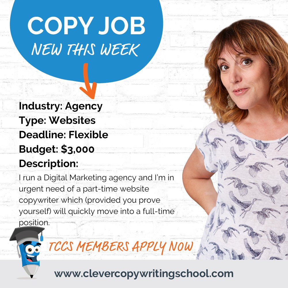 #JOBS #JOBBOARD

New job added to the job board:
Part-Time to Full-Time Long-Term Website Copywriter for Agency
clevercopywritingschool.com/job/part-time-…
