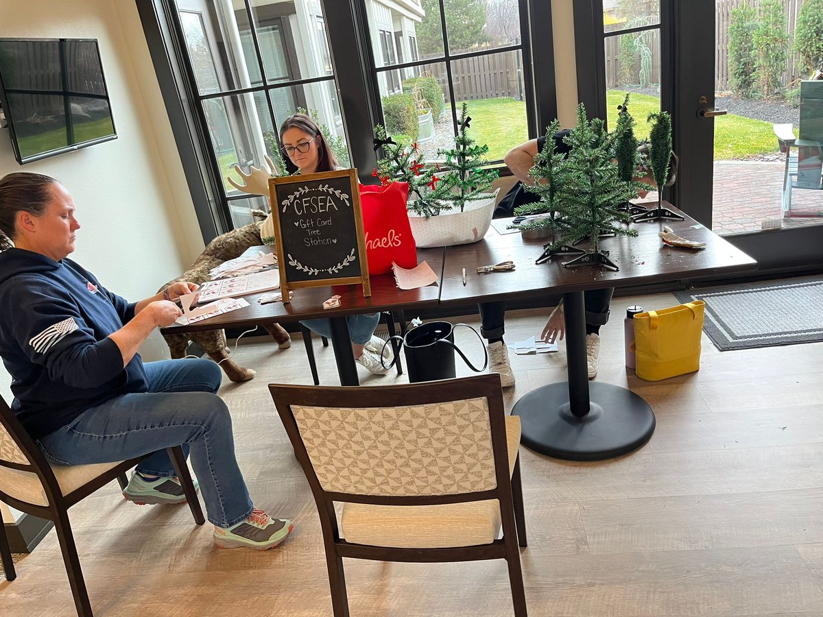 RoxServices's tweet photo. We are having a great time collaborating with members of CFESA for a day of volunteer activities, including the creation of these gift card trees. #CFESA #CommunityGifts 🌲 https://t.co/GxhiBl2pFs