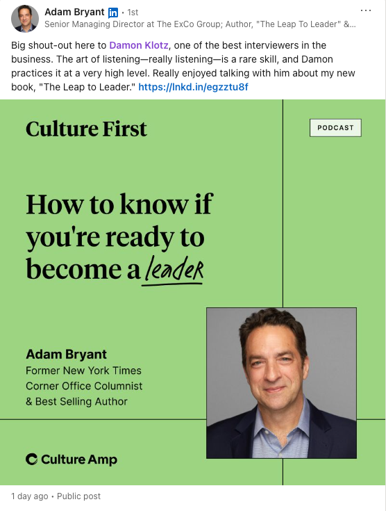 One of my favourite business and leadership columns was the @nytimes Corner Office by Adam Bryant, which gave us an insight into the world of the CEO. Adam has set a high standard when it comes to the art of interviewing business leaders, so to get this feedback means a lot.