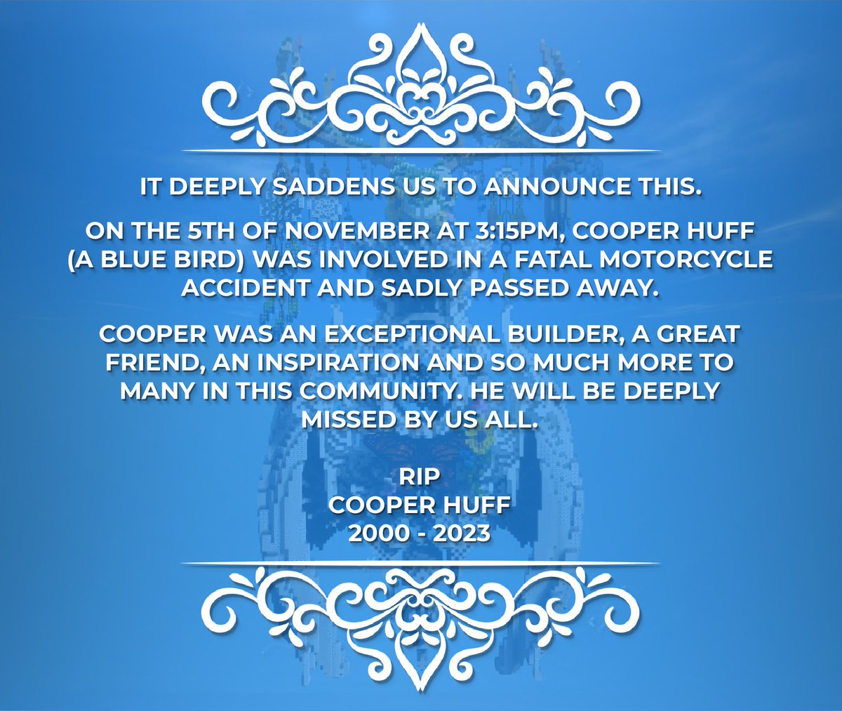 We are heartbroken to announce <a href="/A_BIue_Bird/">Blue Bird</a> has sadly passed away.

Cooper holds a close place in all our hearts at the team. ❤️

His family has set up a GoFundMe to help with the costs and funeral. Any donation would be greatly appreciated:

gofundme.com/f/cooper-huff?…