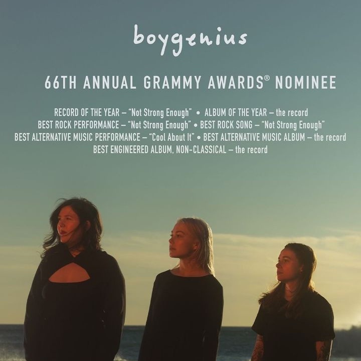 PhBridgersArg's tweet photo. 🏆 | boygenius recibió SIETE NOMINACIONES en los Grammys

- Record Of The Year
- Album Of The Year
- Best Rock Performance
- Best Rock Song
- Best Alternative Music Performance
- Best Alternative Music Album 
- Best Engineered Album, Non-Classical

¡Felicitaciones @xboygeniusx! https://t.co/chqN47aH4e